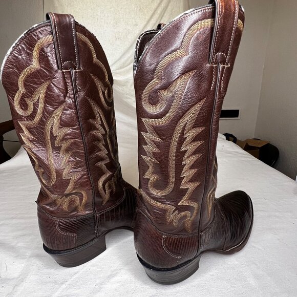 JUSTIN Brown Lizard Skin Leather Cowboy Boots Mens Size 10.5 D Style 8308 - Picture 4 of 16